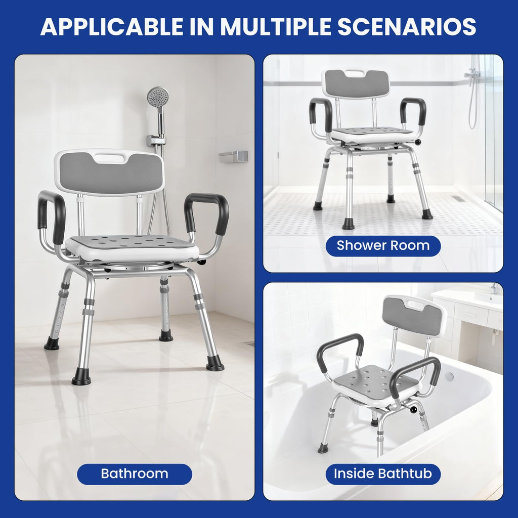 Swivel Shower Chair with Arms & Back, 5-Level Height Adjustable, 300 lbs L655