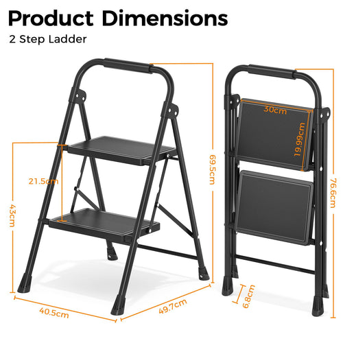 2 Step Folding Step Stool with Handrail Black V49162