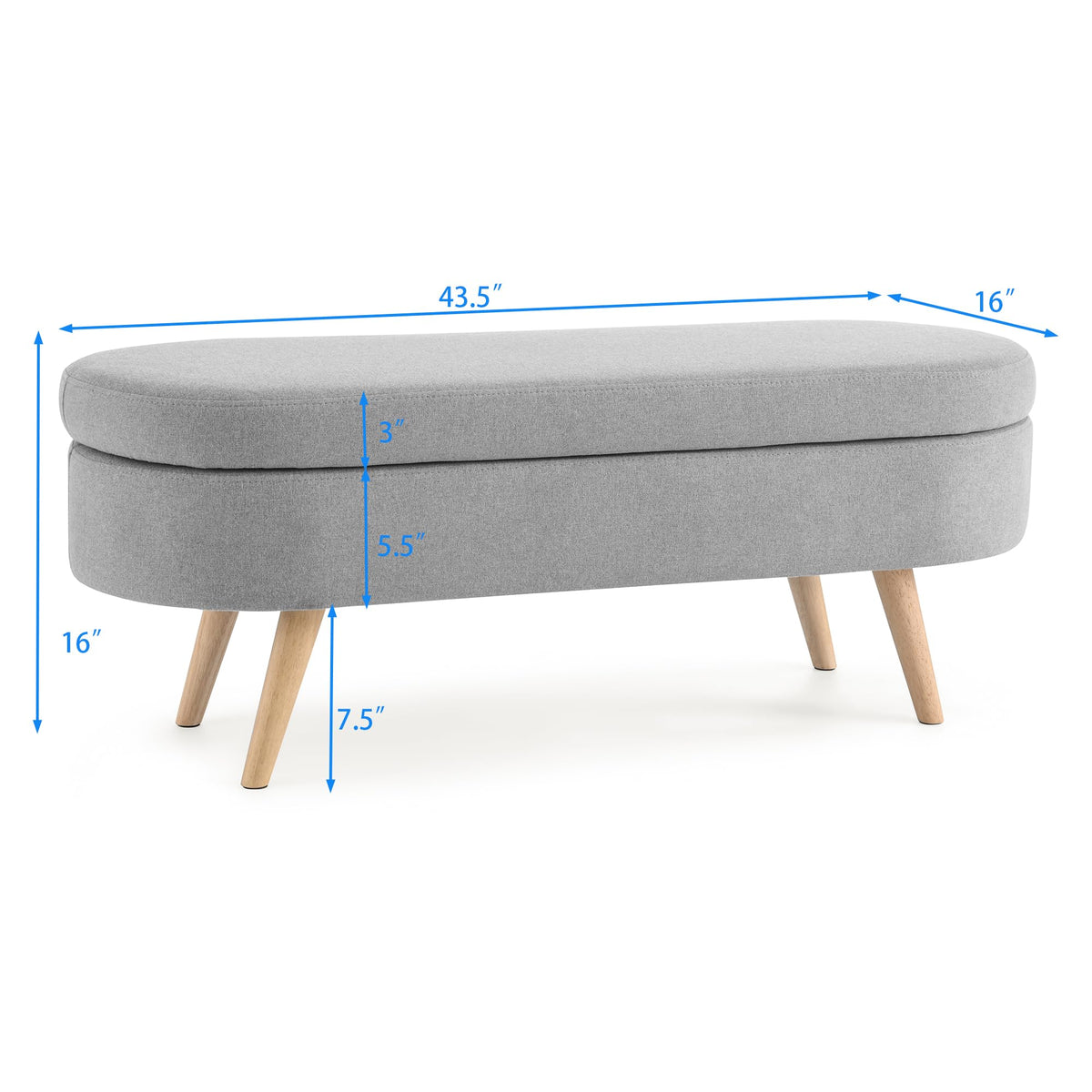Grey Linen Oval Storage Ottoman Bench L685110