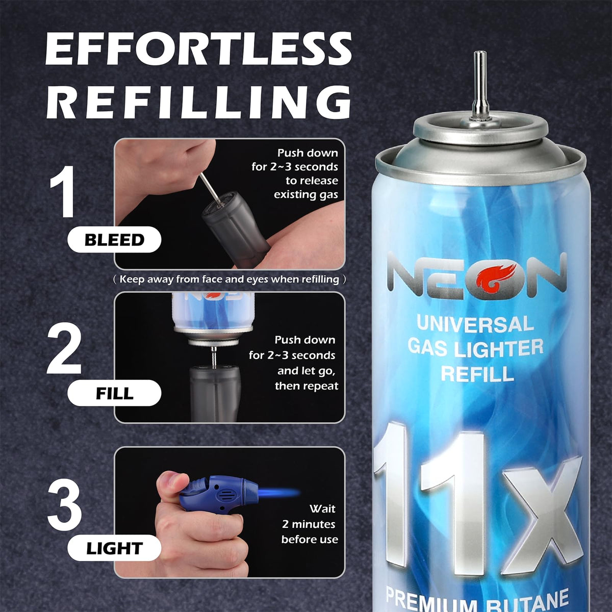 11X Ultra-Refined Butane Fuel 300ml with Metal Nozzle & 5 Adapters, 12 Cans G94762