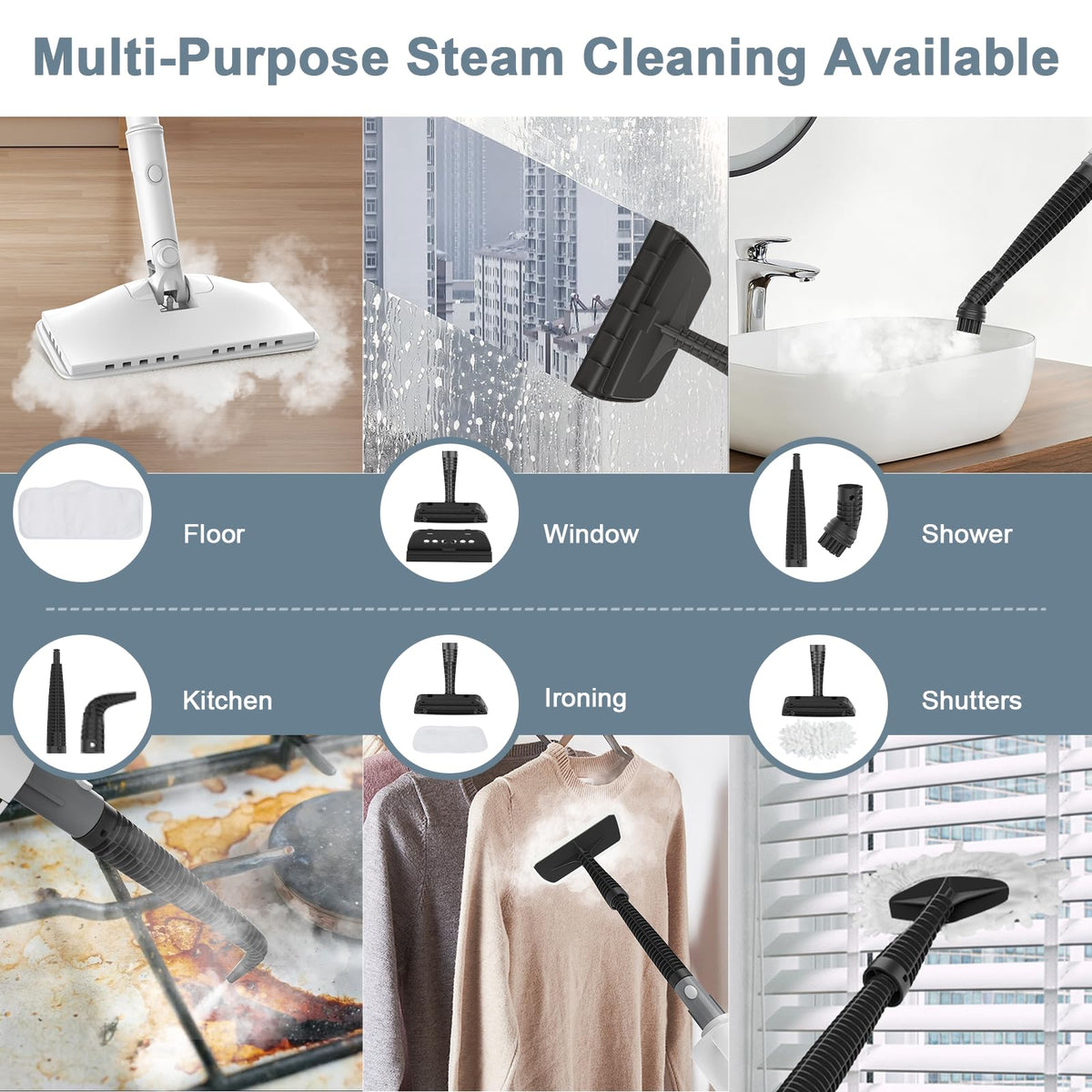 1200W Rotatable Steam Mop with 2 Modes, 400ML Tank, 23FT Cord F814