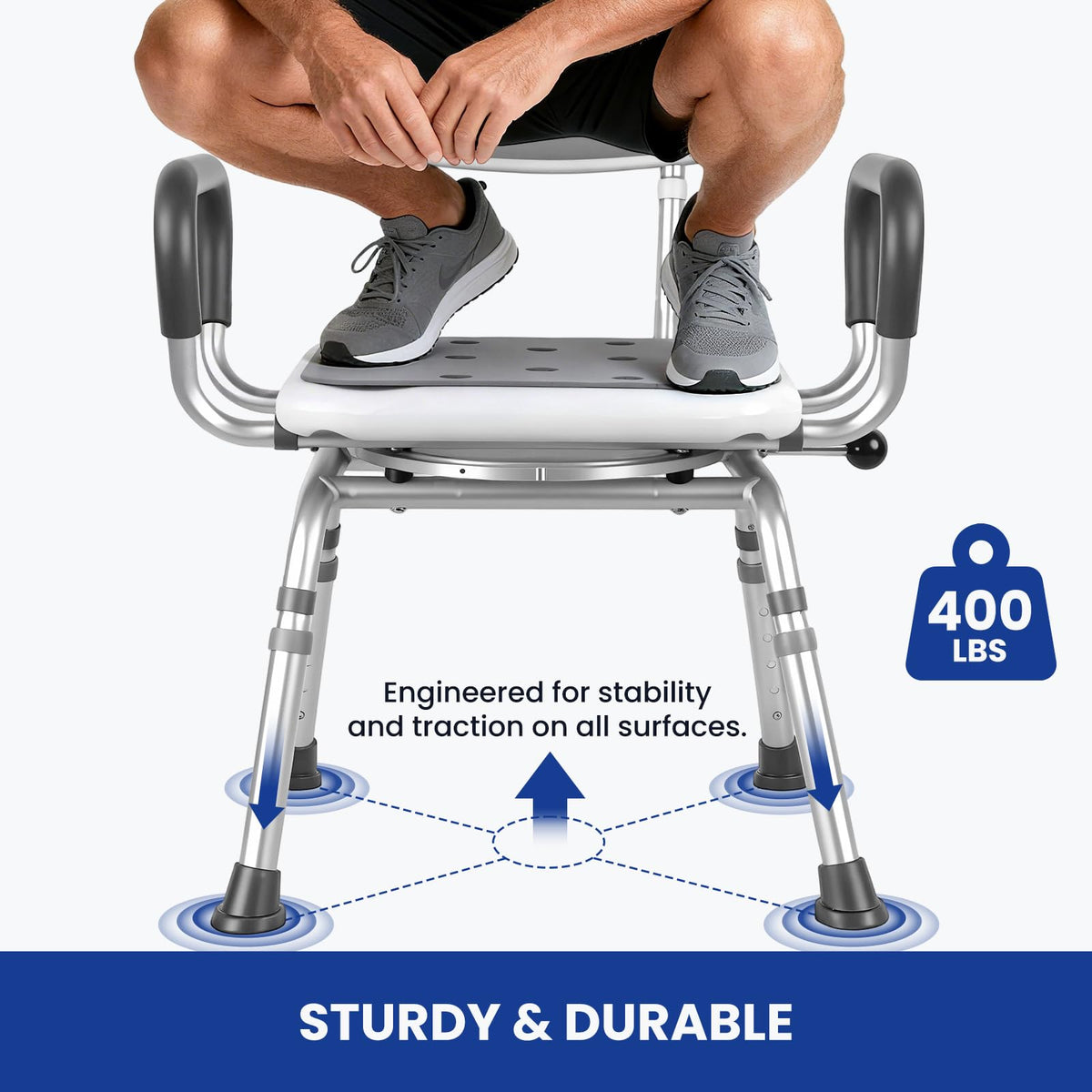 Swivel Shower Chair with Arms & Back, 5-Level Height Adjustable, 300 lbs L655