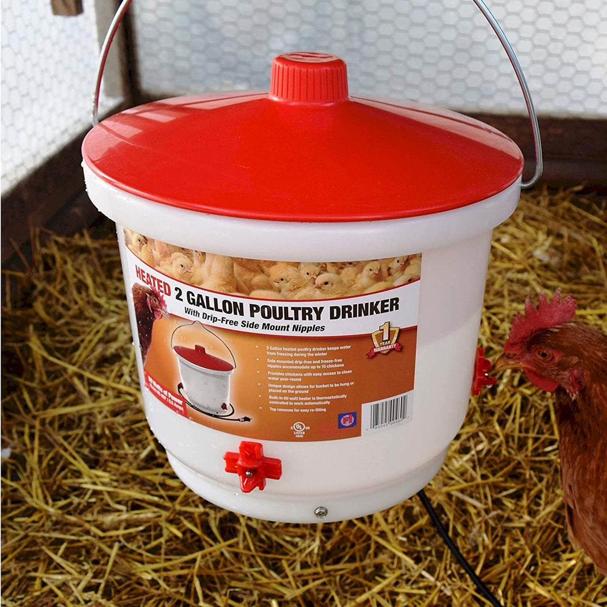Heated Poultry Waterer Drinker 2-Gal 60W H95424