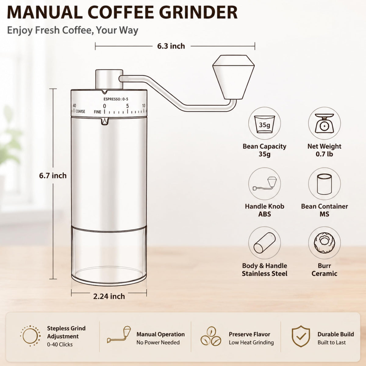 Manual Coffee Grinder with Adjustable Settings N8635