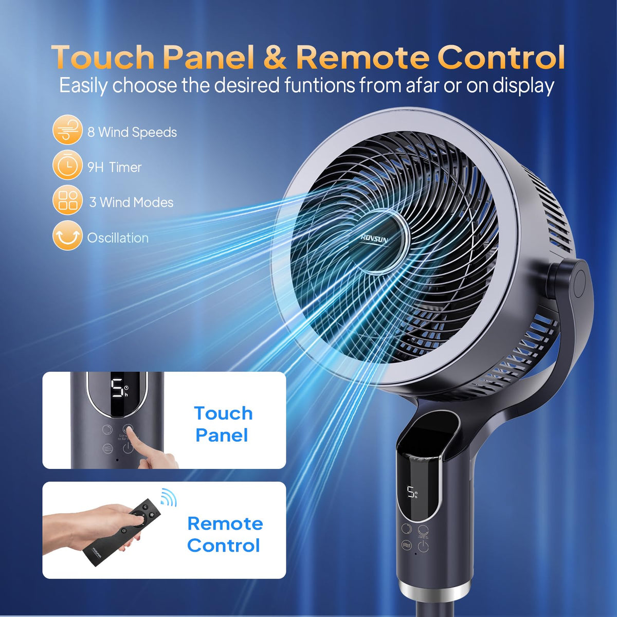 43 Inch Oscillating Pedestal Fan with Remote, Dark Grey U15644