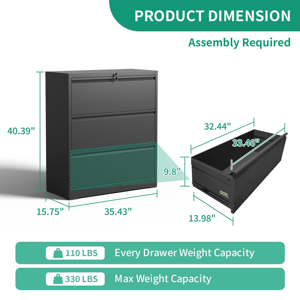 Black 3 Drawer Locking Metal File Cabinet G75484
