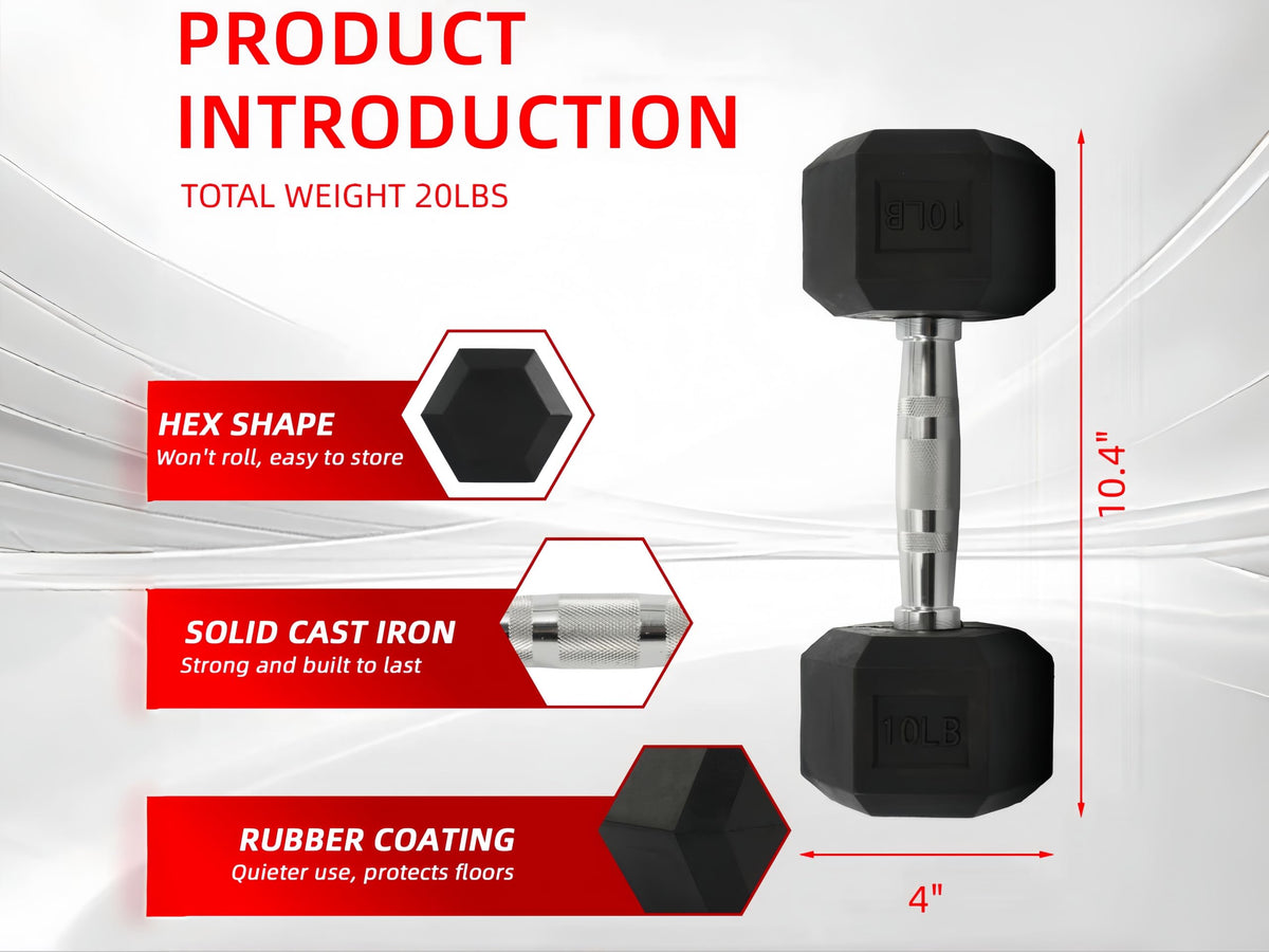 10LB Rubber Hex Dumbbells Set of 2 S198