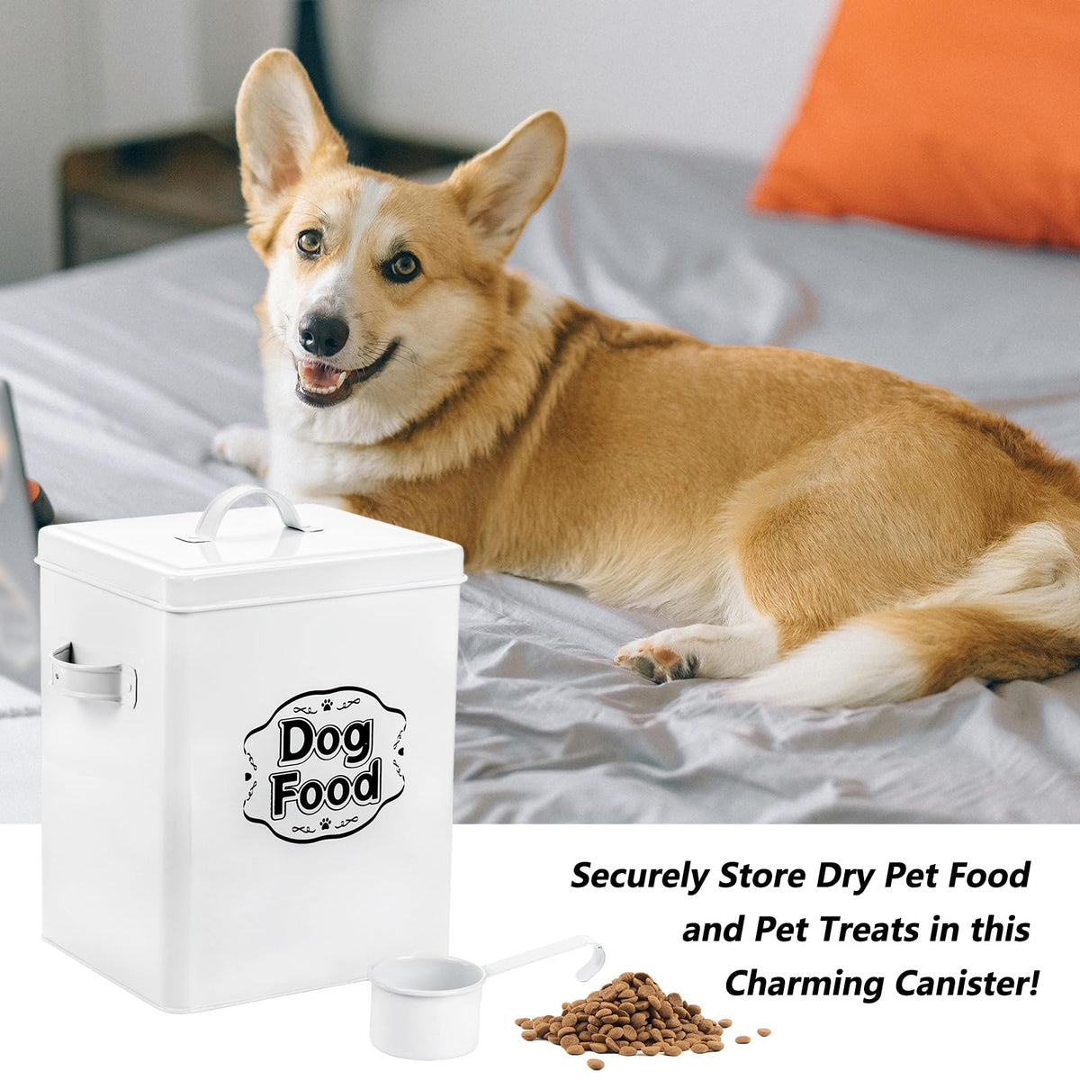 5-7 Lbs Metal Dog Food Storage Container with Lid and Scoop P4724