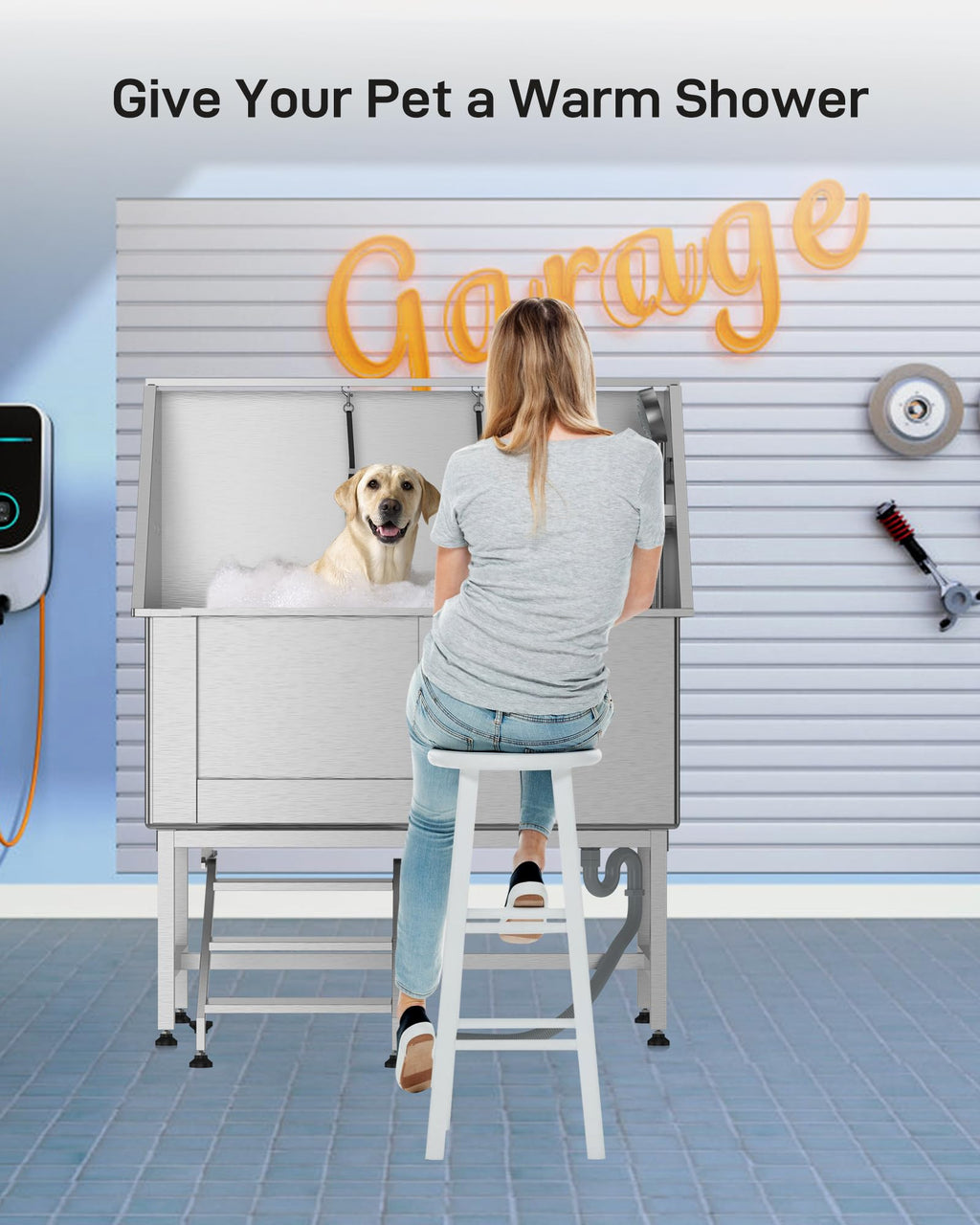 50" Stainless Steel Dog Grooming Bathtub with Faucet A785321