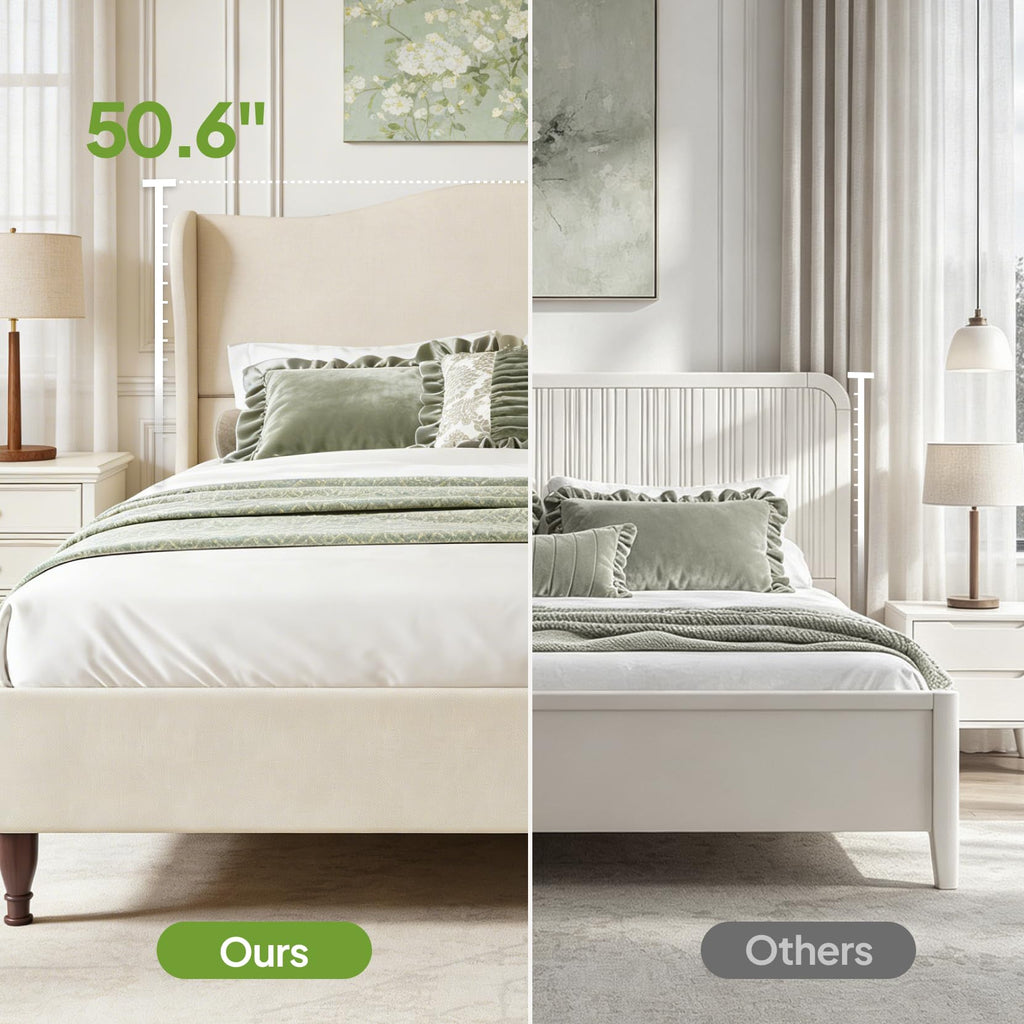 Queen Size Fabric Upholstered Platform Bed with Wooden Slats R1845
