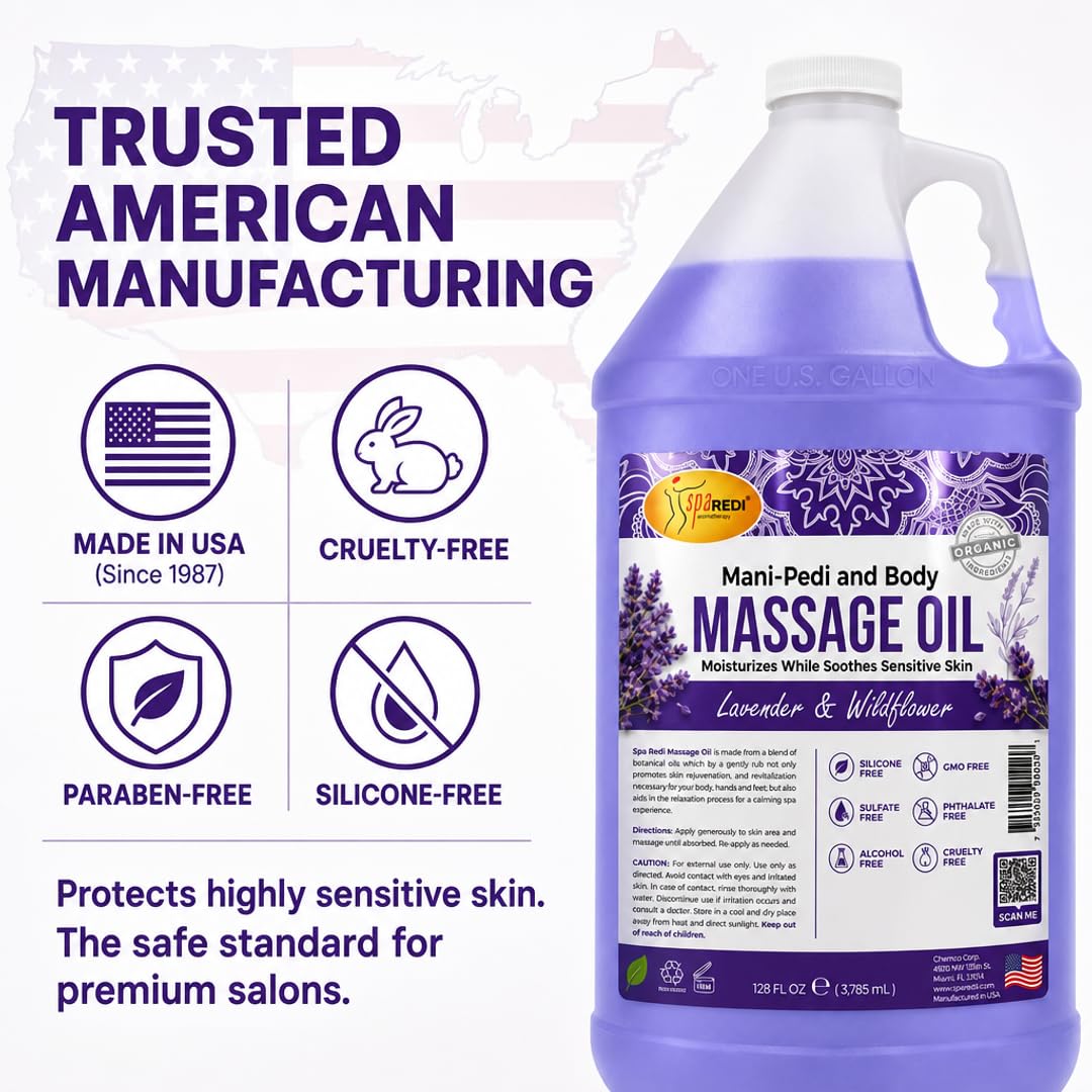 Lavender Massage Oil 128 Oz with Almond Cotton Seed Sunflower Avocado Oil F922569