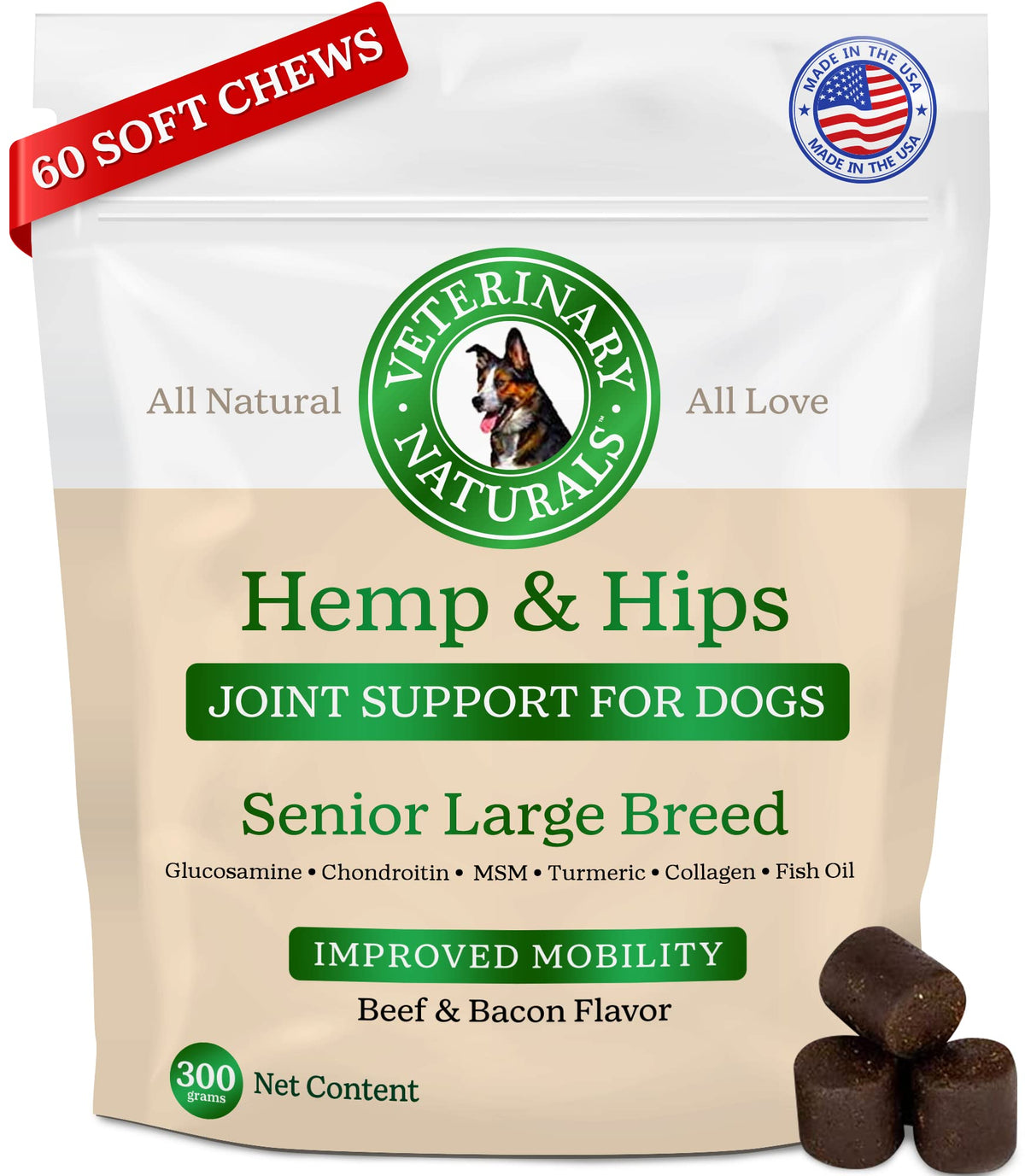 Hemp & Hips Large Breed Dog Joint Chews 60ct U21809