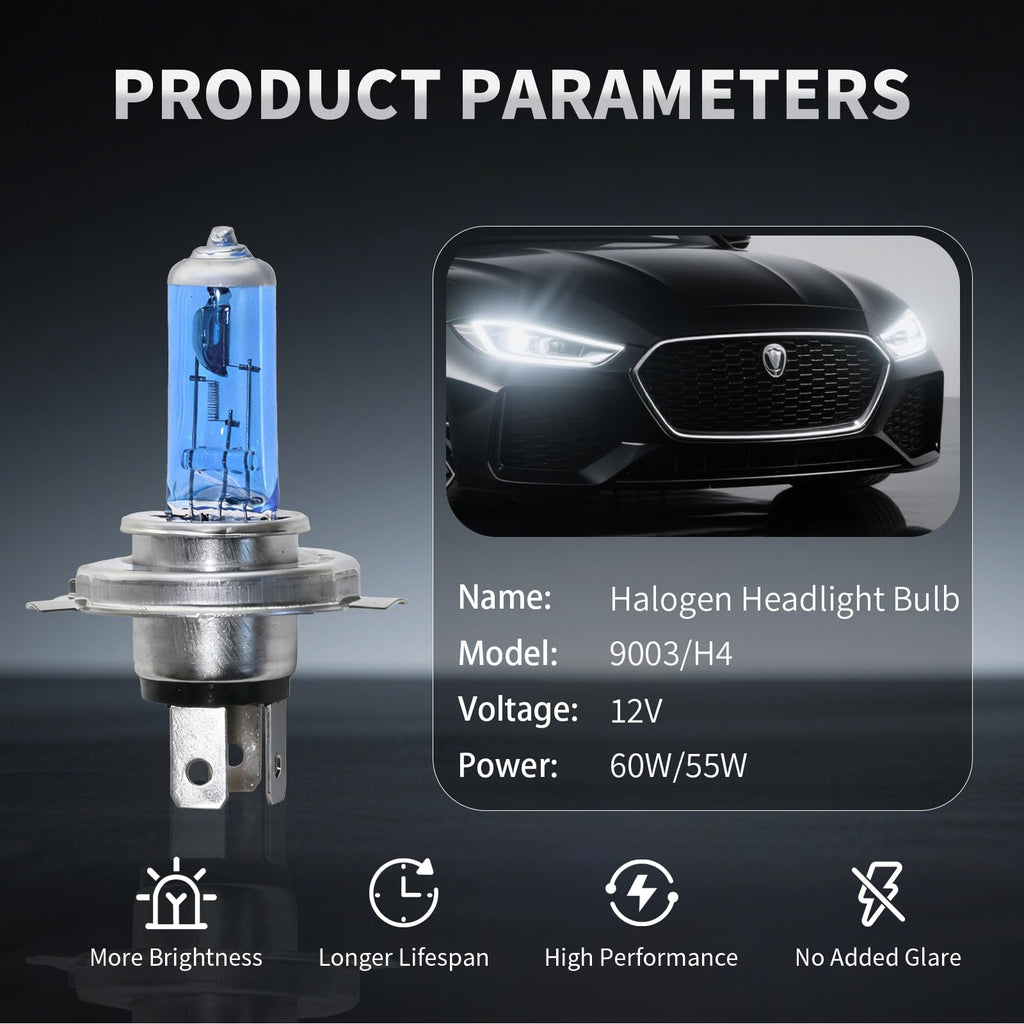 H4 Halogen Headlight Bulb 6000K Cool White Pack of 2 W416019