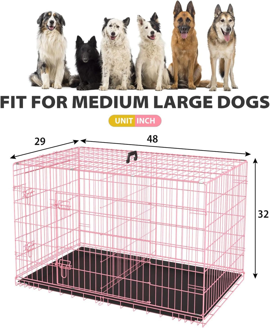 48" Large Double Door Folding Metal Wire Dog Crate with Divider Panel I511