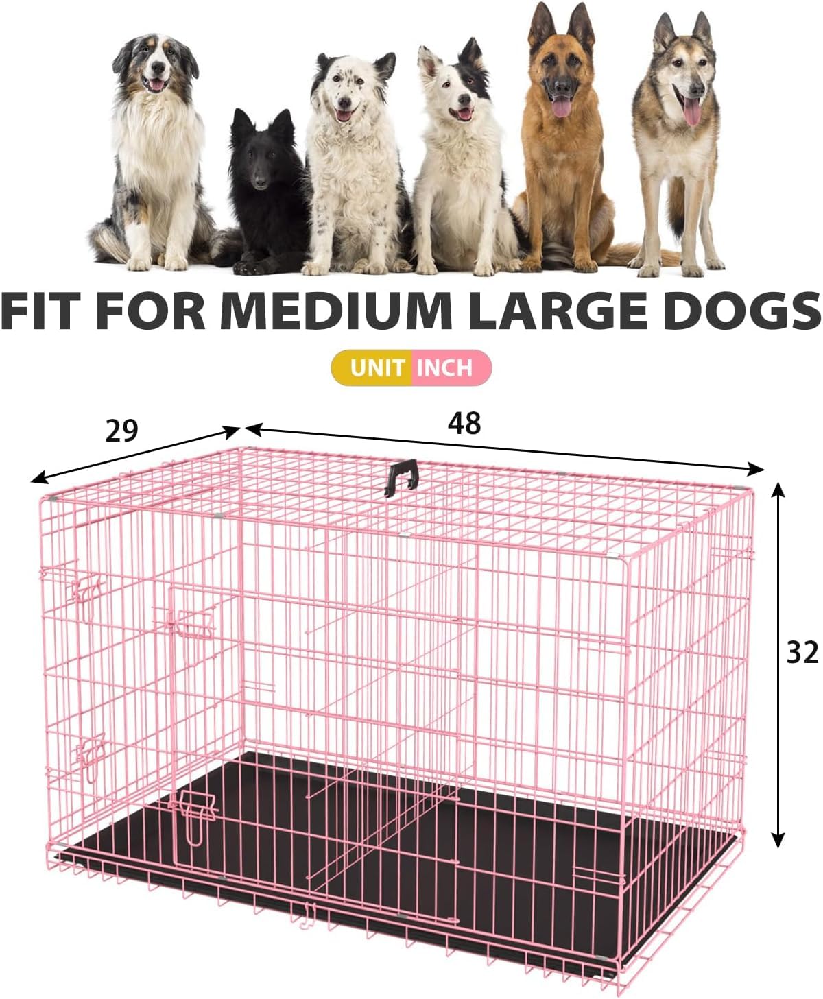 48" Large Double Door Folding Metal Wire Dog Crate with Divider Panel I511