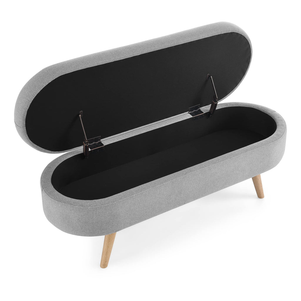 Grey Linen Oval Storage Ottoman Bench L685110