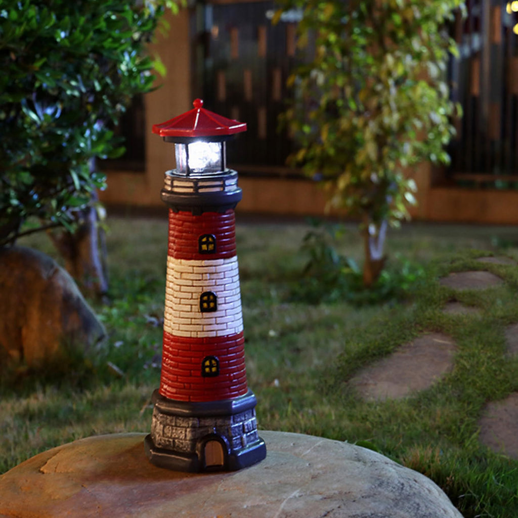 Solar Lighthouse with Rotating LED Lights, 4.7x4.7x14.8 Decorative Garden Statues, Red T51333