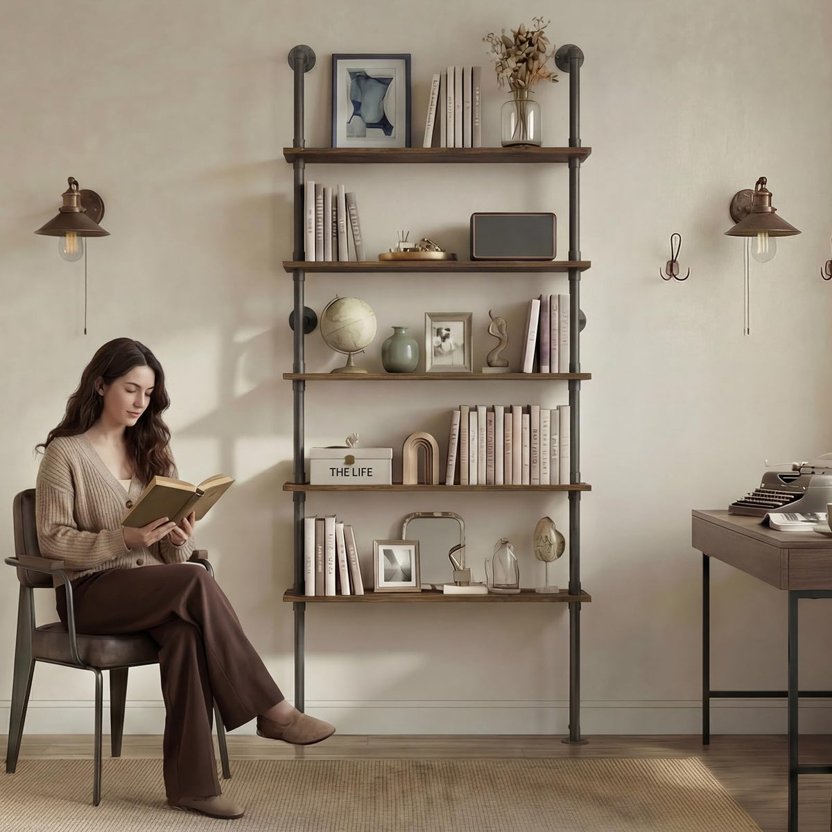 5 Tier Rustic Industrial Pipe Floating Wall Shelves R101