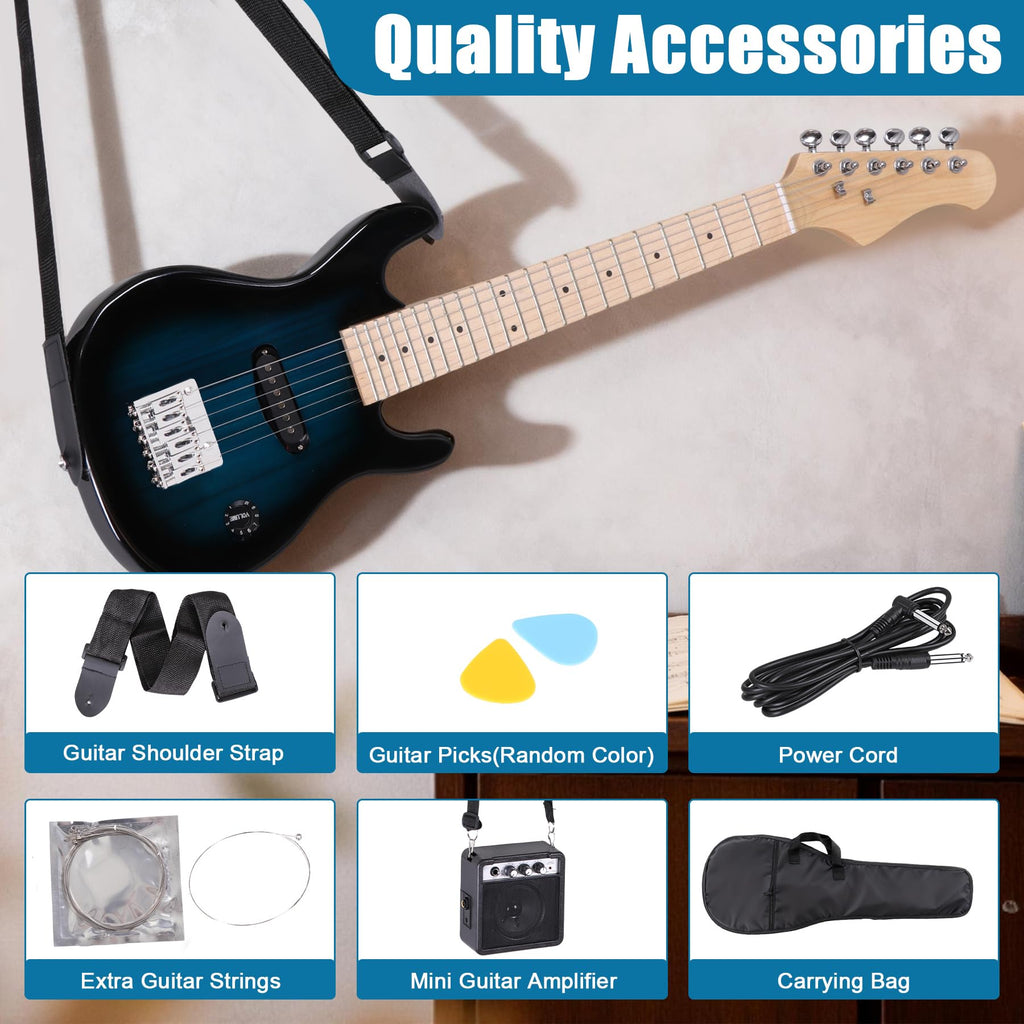 30 Inch Blue Kids Electric Guitar Beginner Kit with Amplifier D86559