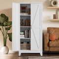 White Farmhouse Storage Kitchen Pantry Cabinet with 2 Barn Door, 3 Adjustable Shelves and Legs C62118