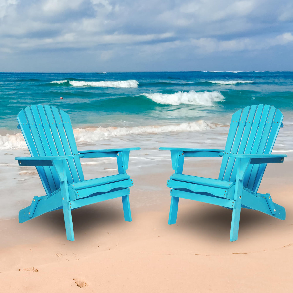 Wooden Folding Adirondack Chair Set of 2 Solid Cedar I456