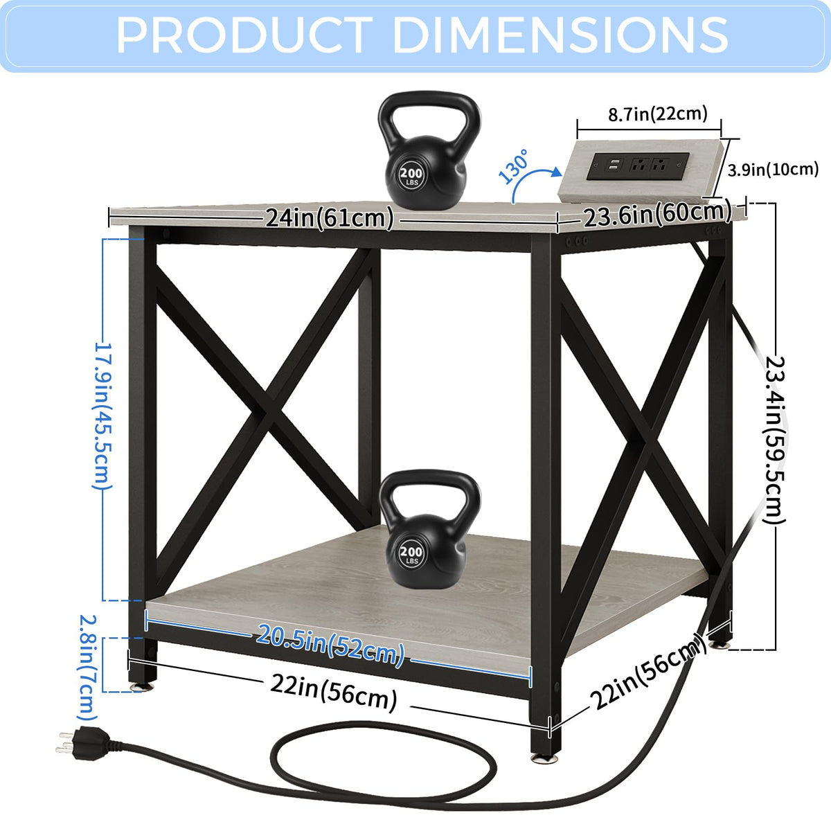 24"x23.6" Printer Stand with Power Outlet P129