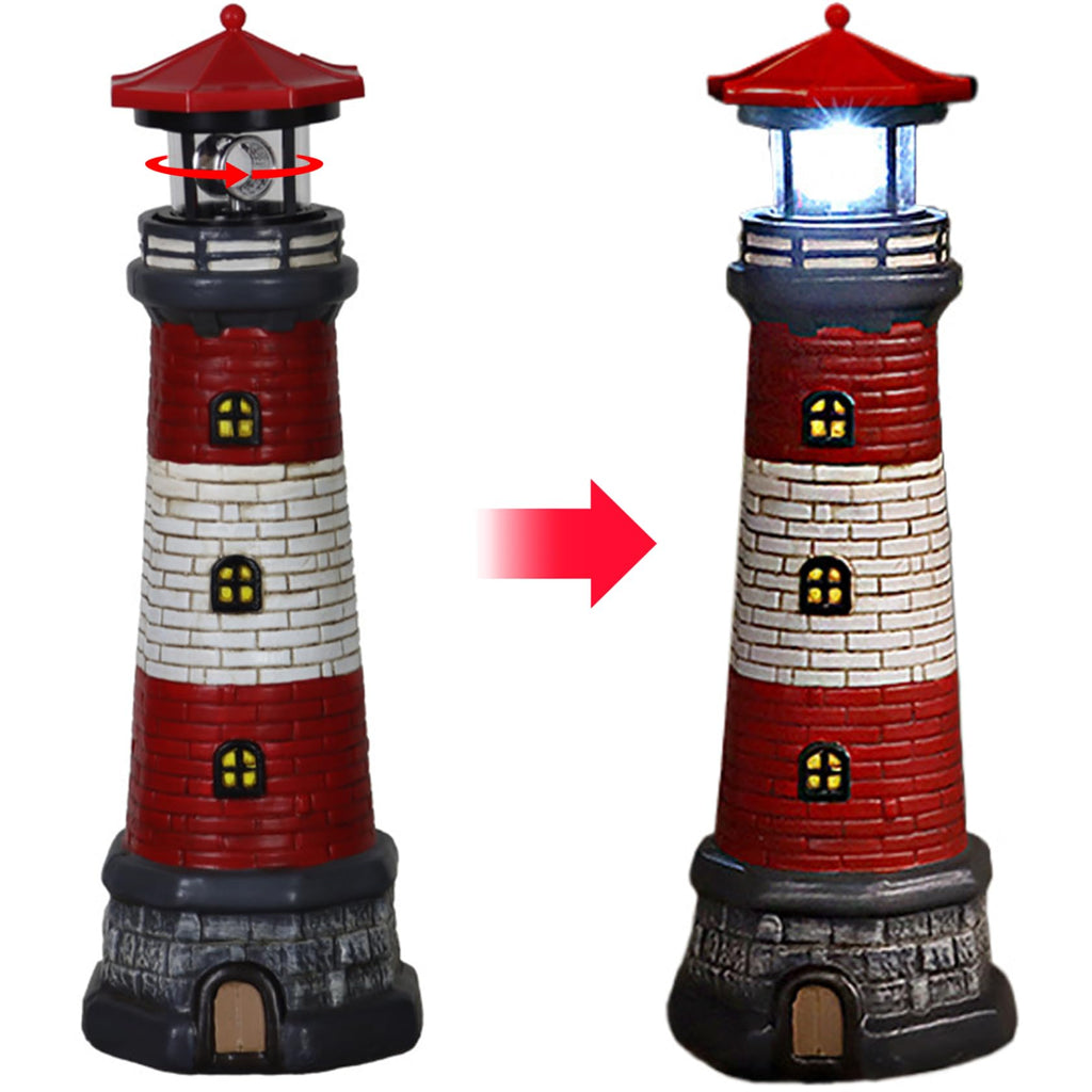 Solar Lighthouse with Rotating LED Lights, 4.7x4.7x14.8 Decorative Garden Statues, Red T51333