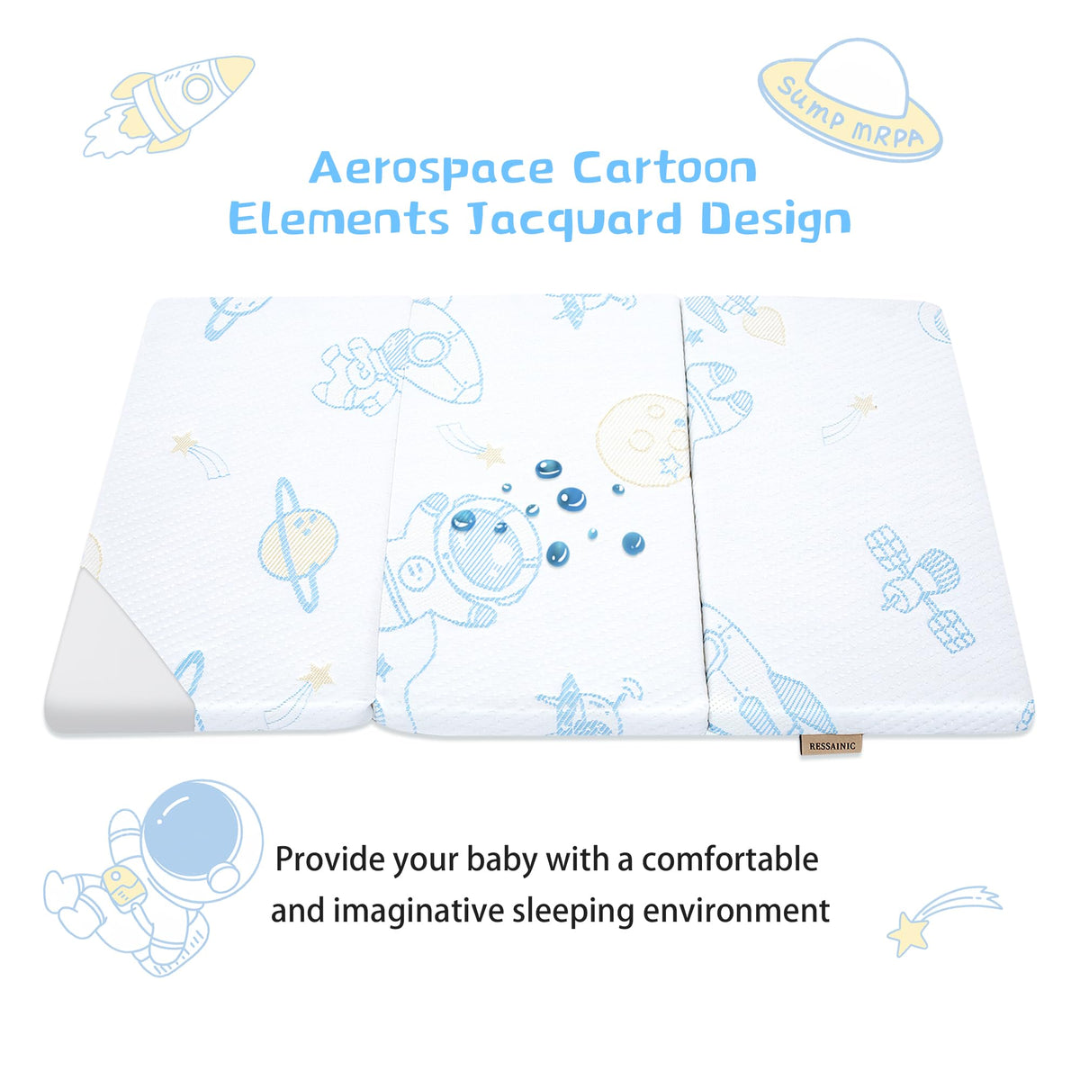 Trifold Portable Pack and Play Mattress Pad with Washable Cover J346