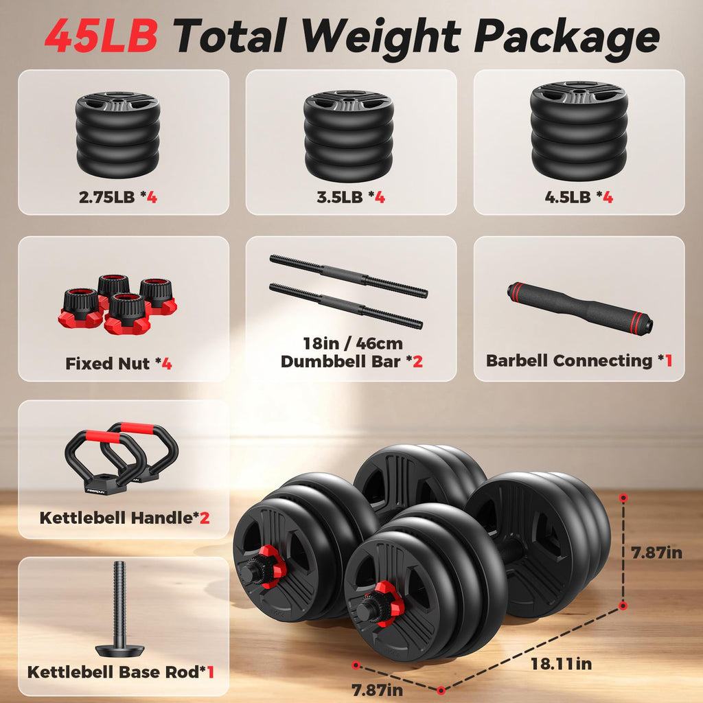 Adjustable 5 in 1 Dumbbell Set 20-90 lbs E9503