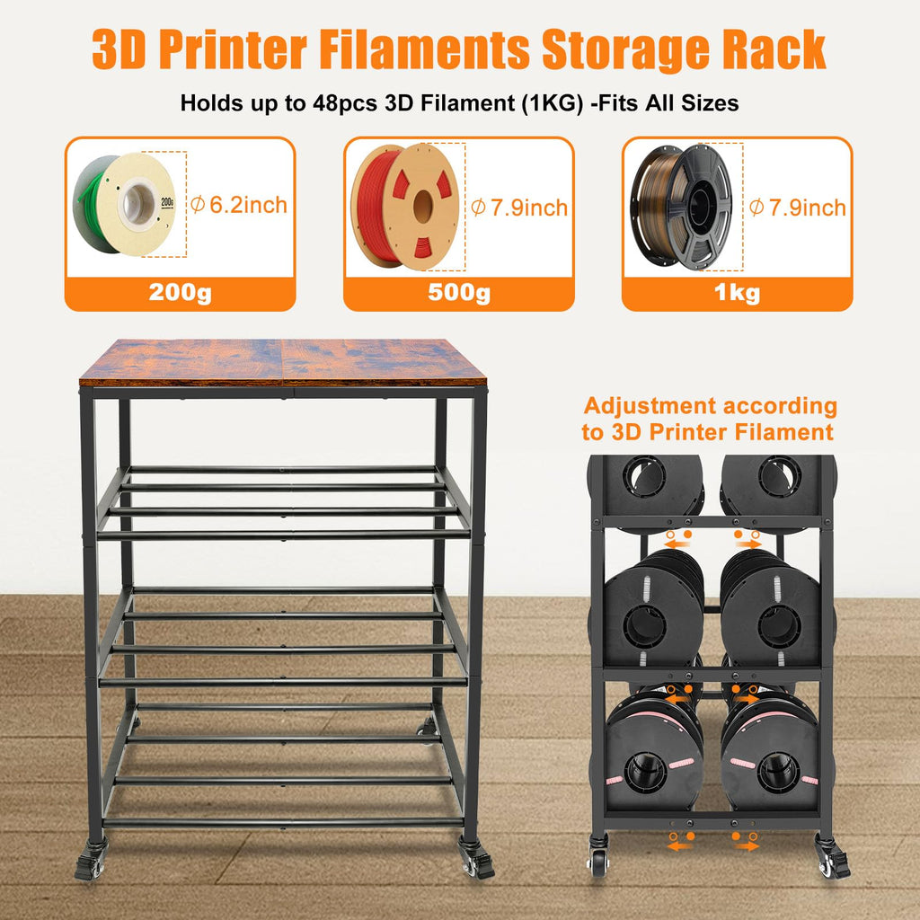 4-Tier 3D Printer Stand with Filament Storage and Wheels R171841