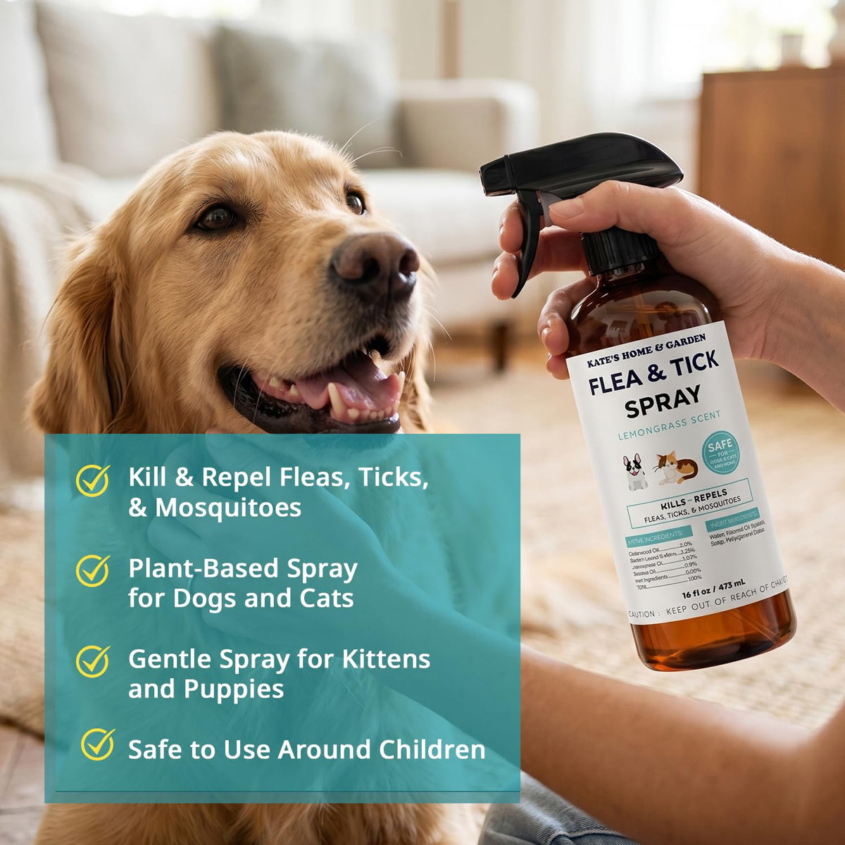 Flea and Tick Spray for Dogs & Cats 16oz V8071