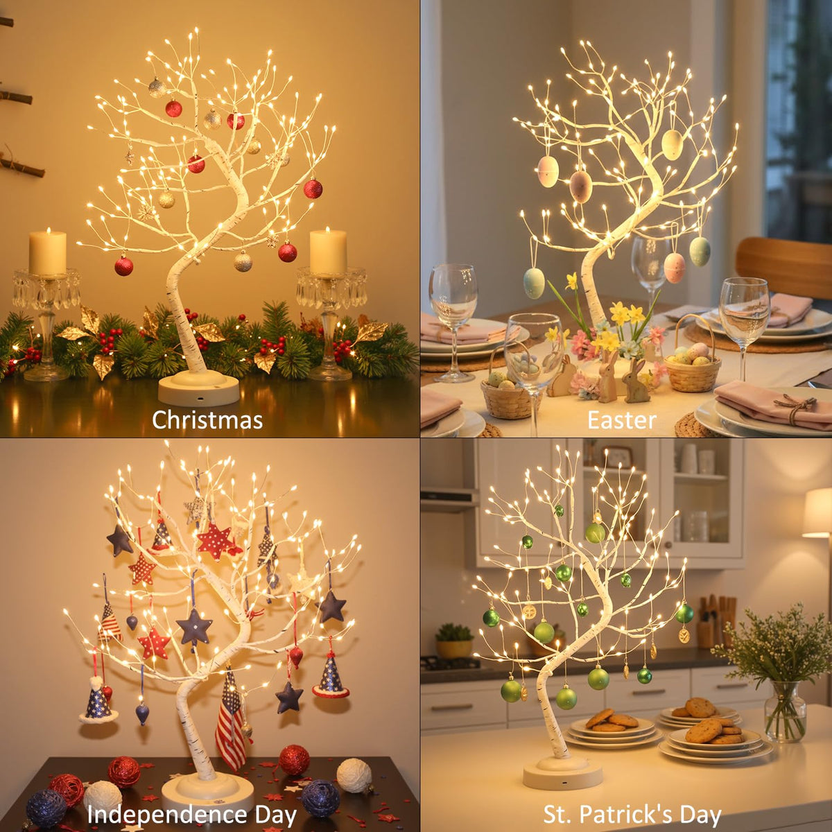 Warm White 108 LED Artificial Birch Tree Lights E683557
