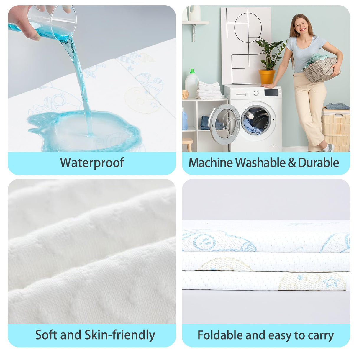 Trifold Portable Pack and Play Mattress Pad with Washable Cover J346