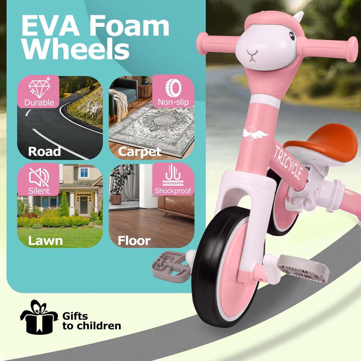 4-in-1 Kids Tricycle with Light & Music K628525