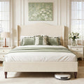 Queen Size Fabric Upholstered Platform Bed with Wooden Slats R1845