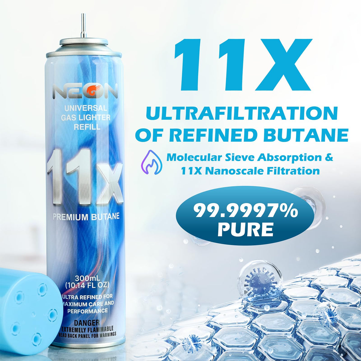11X Ultra-Refined Butane Fuel 300ml with Metal Nozzle & 5 Adapters, 12 Cans G94762