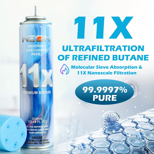 11X Ultra-Refined Butane Fuel 300ml with Metal Nozzle & 5 Adapters, 12 Cans G94762