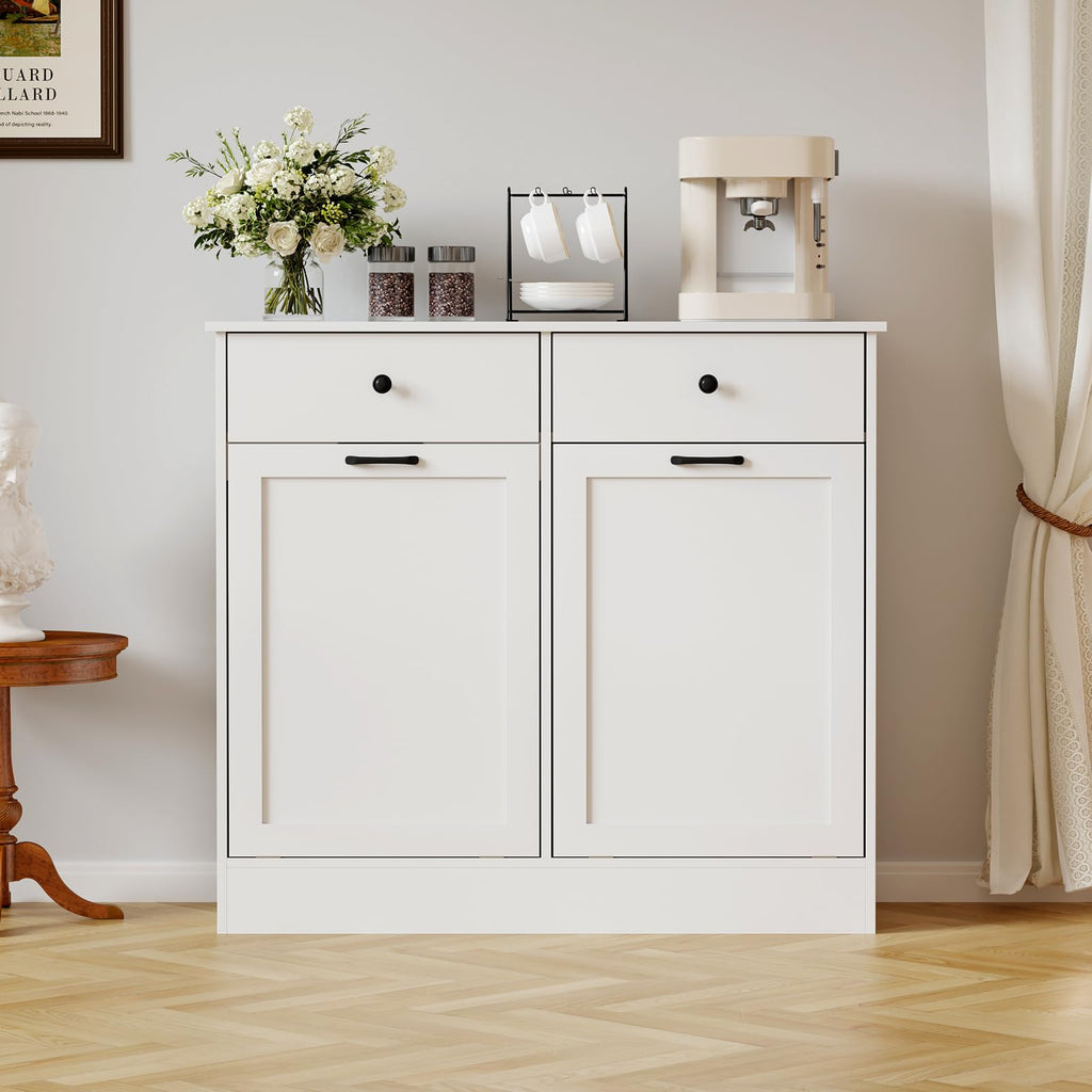 White 2 x 10 Gallon Wooden Tilt Out Trash Can Cabinet H942