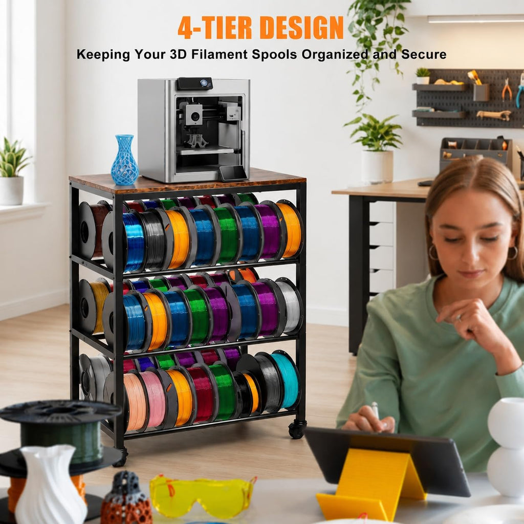 4-Tier 3D Printer Stand with Filament Storage and Wheels R171841