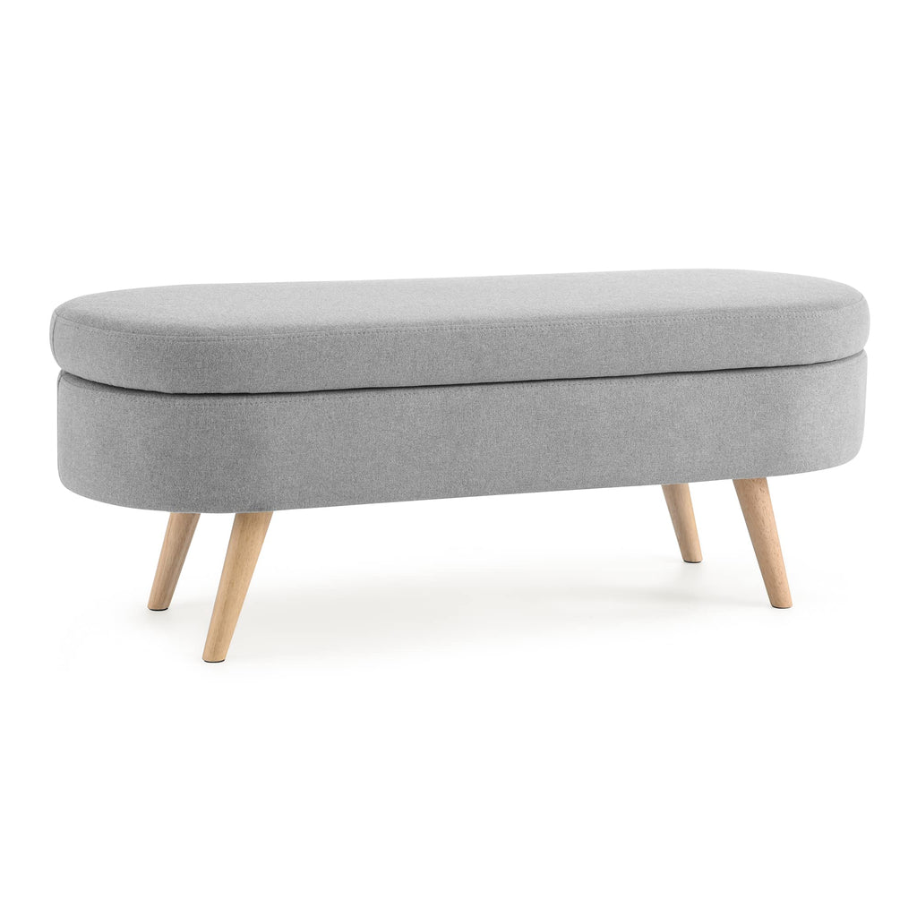Grey Linen Oval Storage Ottoman Bench L685110