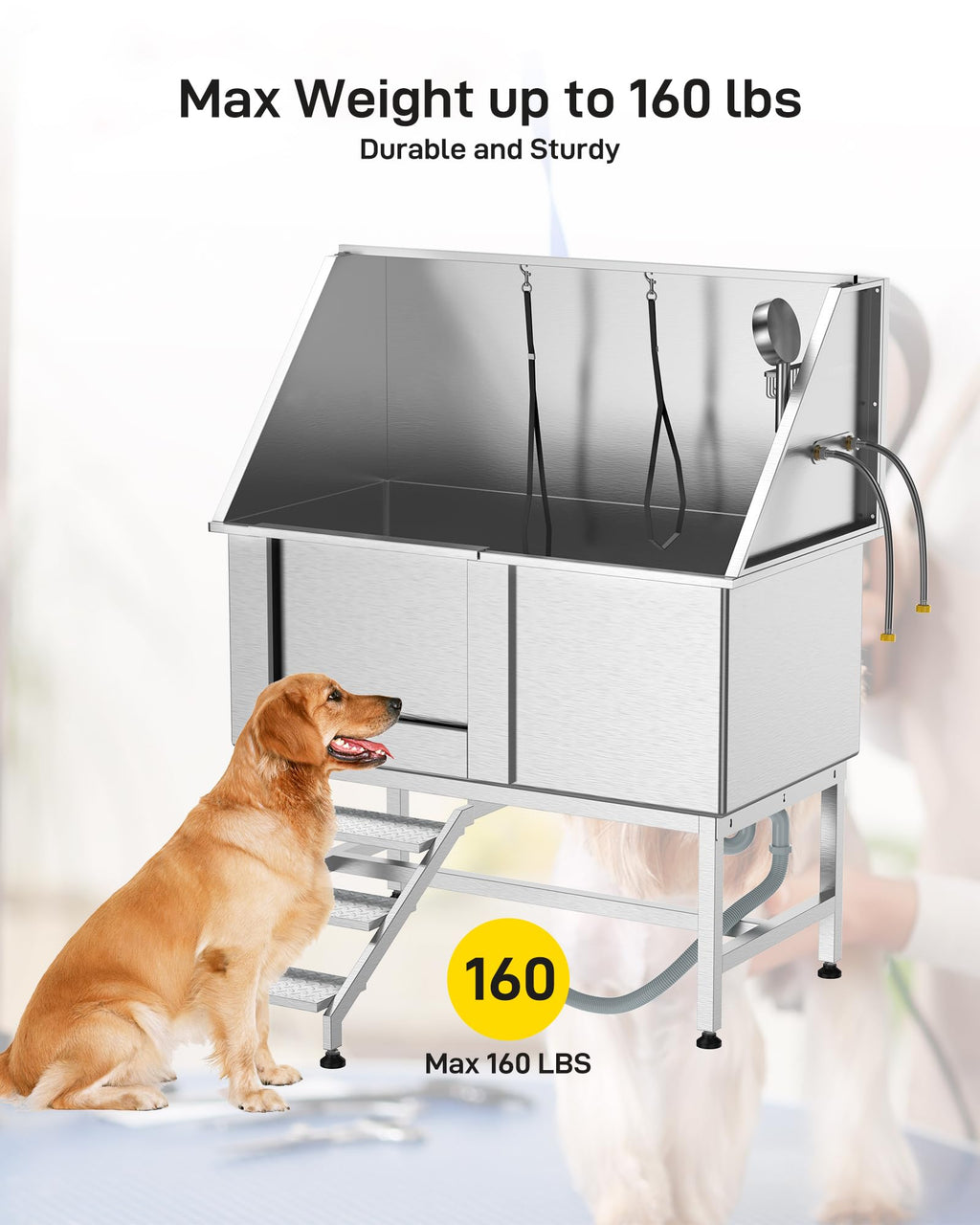 50" Stainless Steel Dog Grooming Bathtub with Faucet A785321