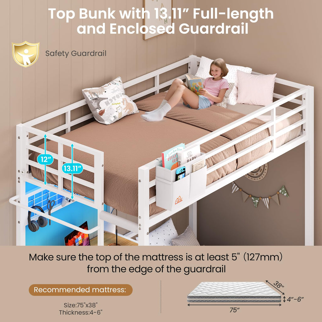 Twin Over Twin White Bunk Bed with Desk E427002