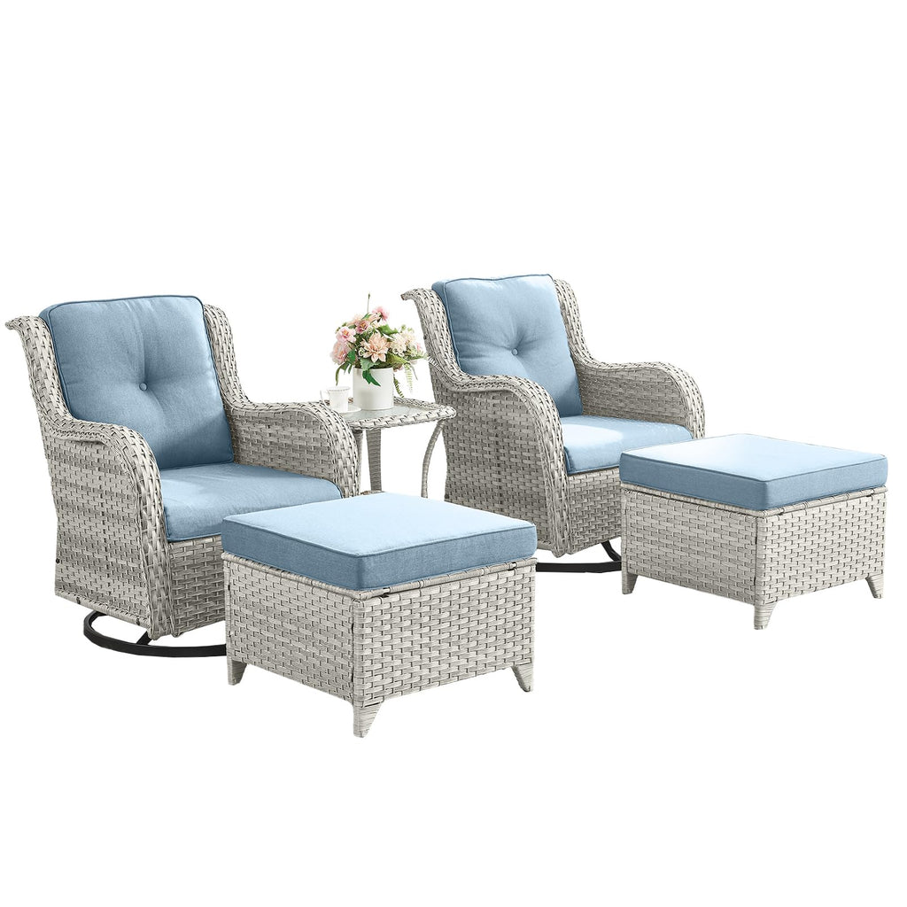 5 Piece Outdoor Swivel Rocker Chairs with Ottomans L96057