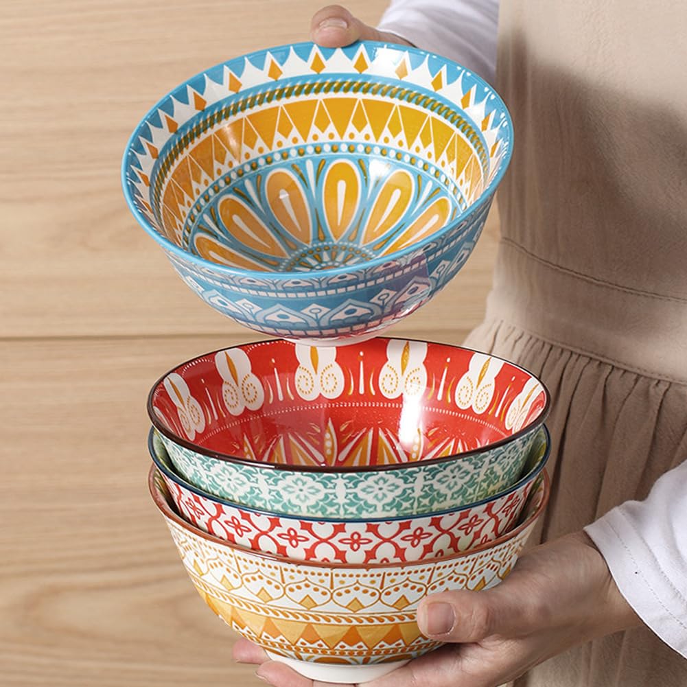 Bohemian Ceramic Cereal/Soup Bowls Set of 4 V2323