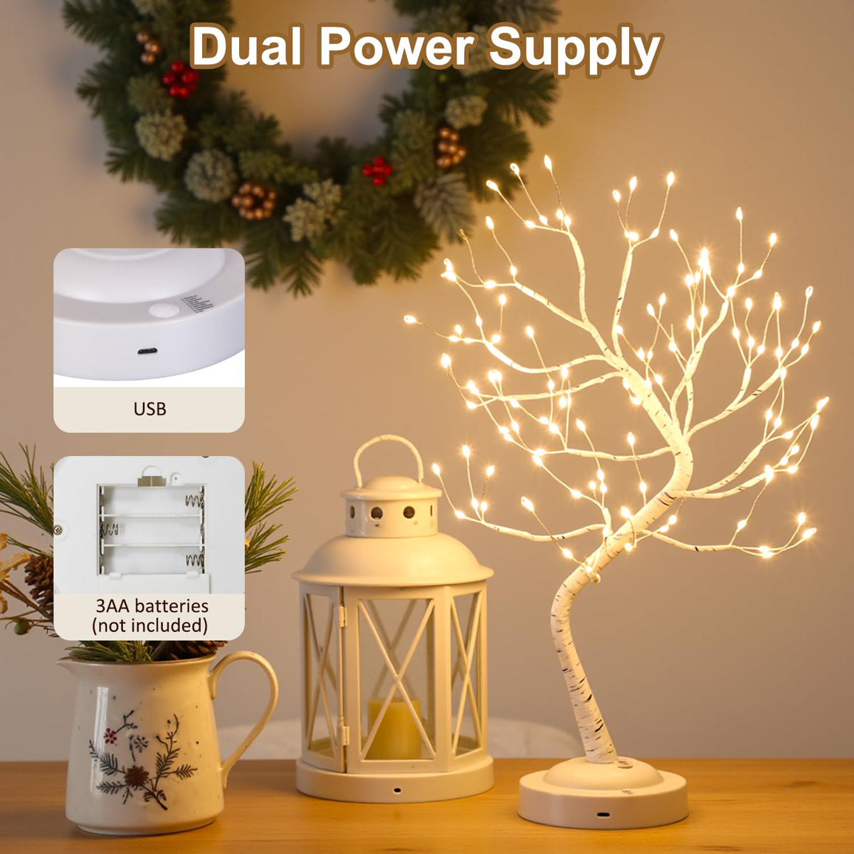 Warm White 108 LED Artificial Birch Tree Lights E683557