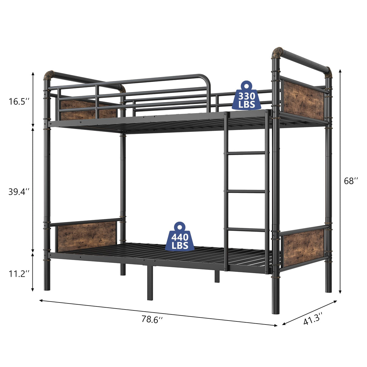 Twin Over Twin Metal Bunk Bed with Ladder and Guardrail I601710