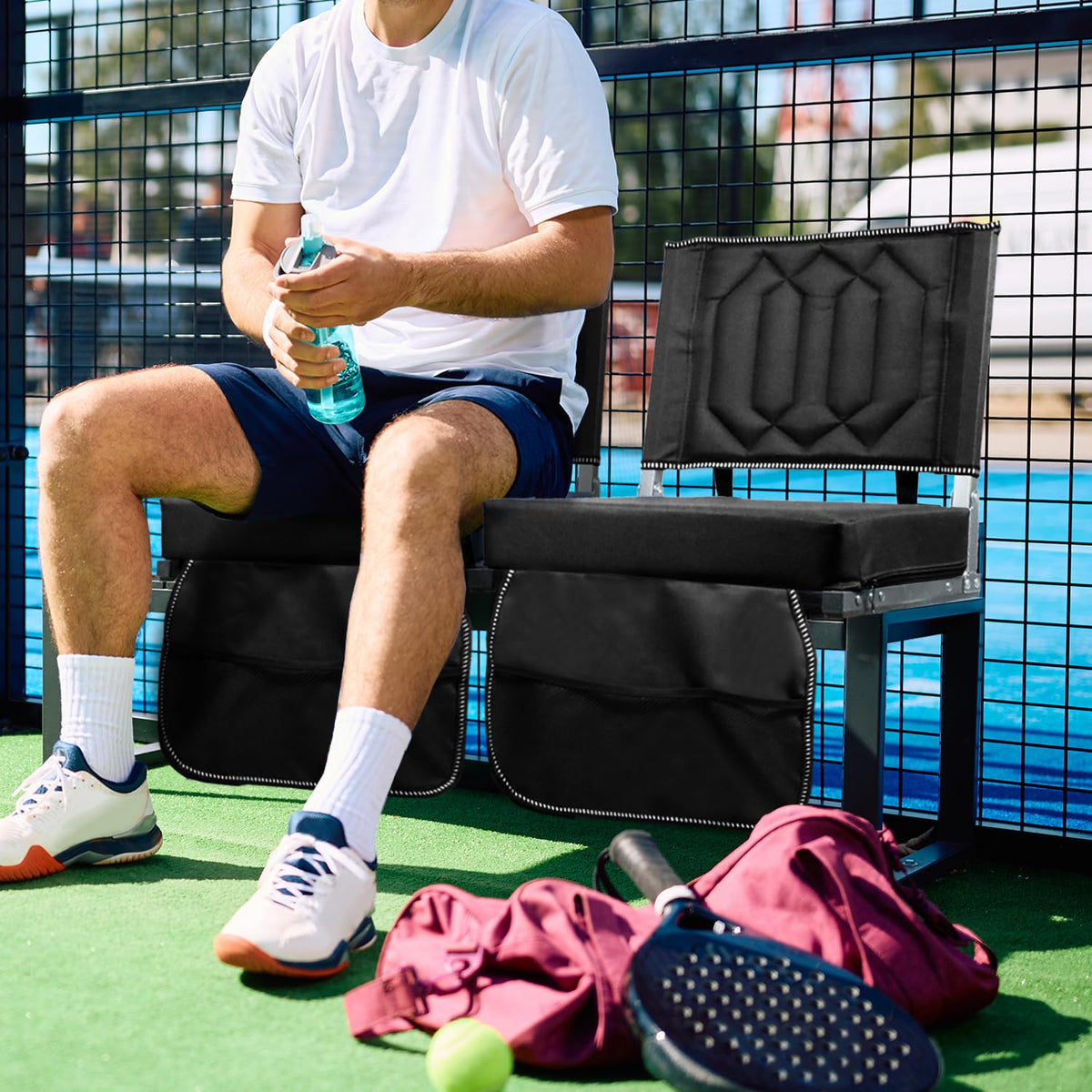 Padded Bleacher Chair Cushion with Backrest, 1 Pack, Black G4790
