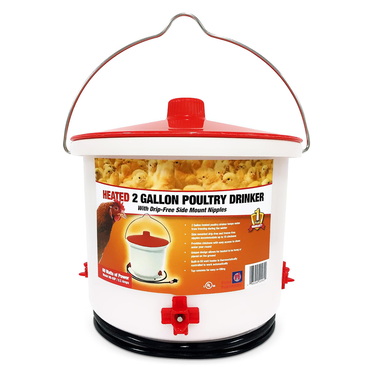 Heated Poultry Waterer Drinker 2-Gal 60W H95424