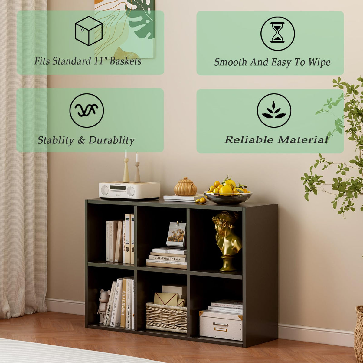 Black 6-Cube Storage Shelf Bookcase X562565