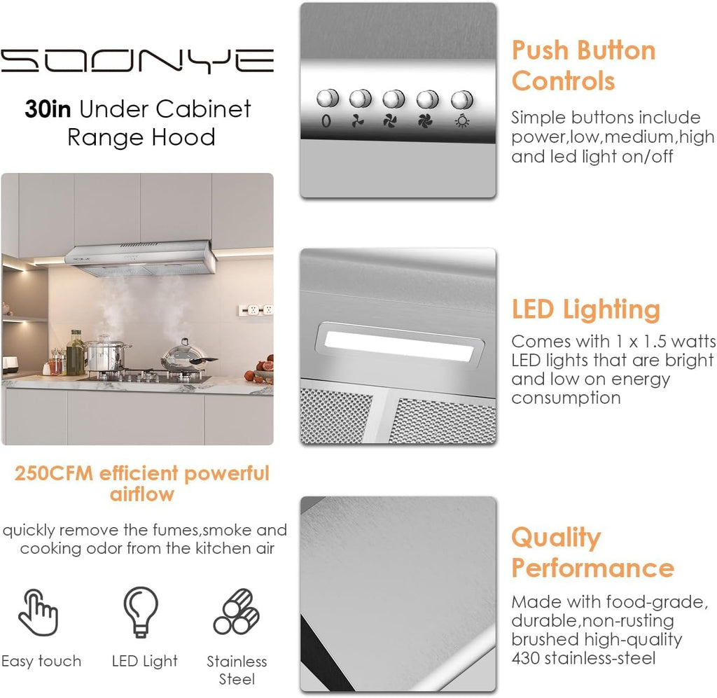 30 inch Stainless Steel Under Cabinet Range Hood H7062